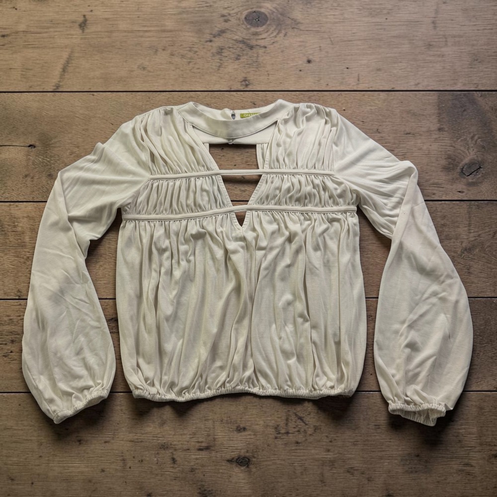 Gianni Bini Womens XS Cream Ruched Cutout Long Sleeve Jersey Blouse HC161000